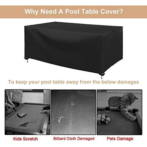 CHINCHILLA 7/8/9 ft Pool Table Cover, Waterproof Sunscreen Billiard Cover Polyester Fabric ，for Snooker Billiard Table Cover - color: Black, size: 8FT- (100"L x 56"W x 33"H)
