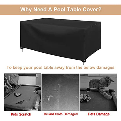 CHINCHILLA 7/8/9 ft Pool Table Cover, Waterproof Sunscreen Billiard Cover Polyester Fabric ，for Snooker Billiard Table Cover - color: Black, size: 9FT -(112"L x 62"W x 33"H)