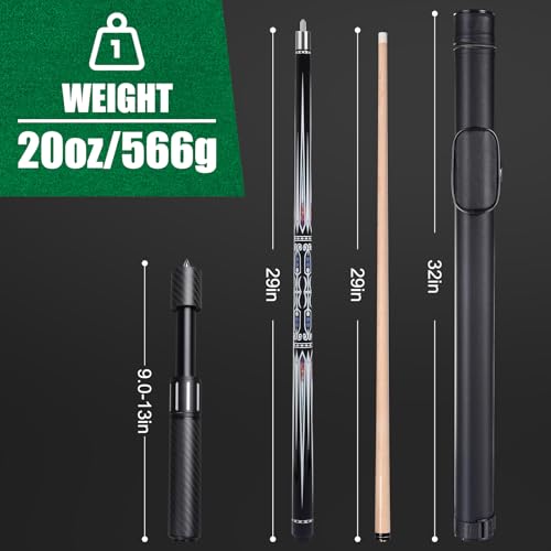 Premium Pool Cue Stick Set, 58'' Billiard Cues Canadian Maple Wood Stick 13mm Tip with Pool Cue Case, Telescopic Carbon Fiber Extension Cue & Billiards Accessories for Billiards Player - style: 20OZ