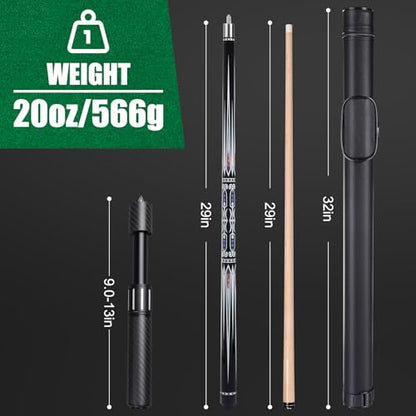 Premium Pool Cue Stick Set, 58'' Billiard Cues Canadian Maple Wood Stick 13mm Tip with Pool Cue Case, Telescopic Carbon Fiber Extension Cue & Billiards Accessories for Billiards Player - style: 20OZ