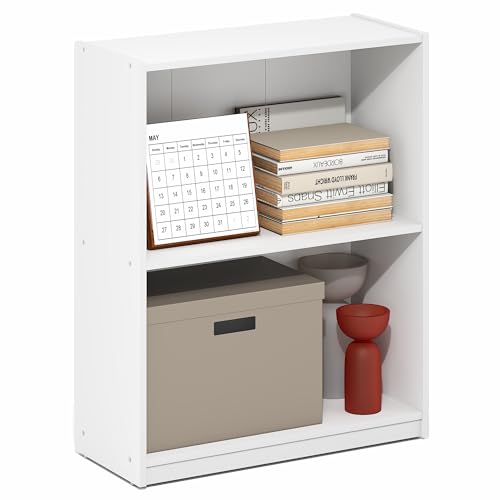 Furinno Gruen Book Shelf, 2-Tier Small Bookshelf, Bookcase with Open Shelf, 9.3 x 21.8 x 27, for Organization and Storage, for Living Room, Bedroom, Home Office, White - color: White, size: 2-Tier, 22" Wide