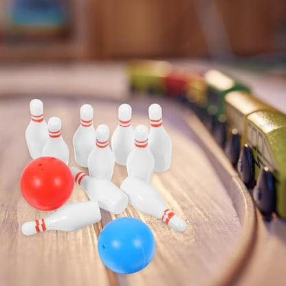 Toyvian Mini Bowling Model Toy Set 20 Mini Pins and 4 Balls Dollhouse Accessories for House Decoration Realistic Scene Display Kids Play Prop