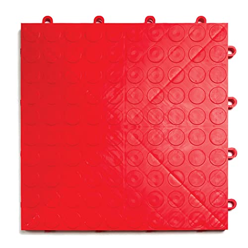 Big Floors GarageDeck Garage Floor Tiles, Interlocking Garage Flooring, Coin Pattern Non-Slip Heavy-Duty Copolymer Modular Tile (Red, 24 Pack of 12 x 12" Tiles, 24 Sq Ft) - color: Red, size: 24 Pack