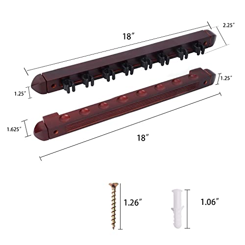 GSE Games & Sports Expert 2-Piece 6/8/12 Billiard Pool Cue Rack Wall Mounted Holders, Billiard Cue Sticks Wall Rack Set - style: 8 Cue - Mahogany