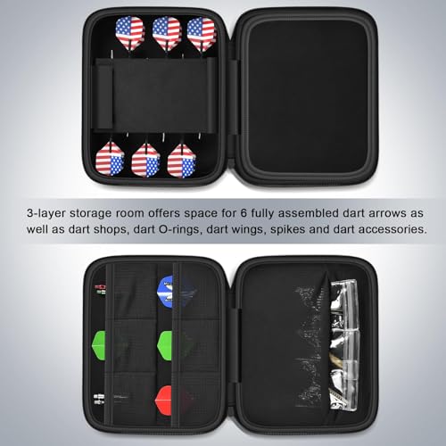 casmilee Dart Cases Hold 6 Soft Tip and Steel Darts Set, Dart Holder Bag Storage Organizer with 6 Built-in Pockets Hold Flights, Tips and Shafts Accessories (Box Only)
