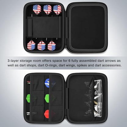 casmilee Dart Cases Hold 6 Soft Tip and Steel Darts Set, Dart Holder Bag Storage Organizer with 6 Built-in Pockets Hold Flights, Tips and Shafts Accessories (Box Only)