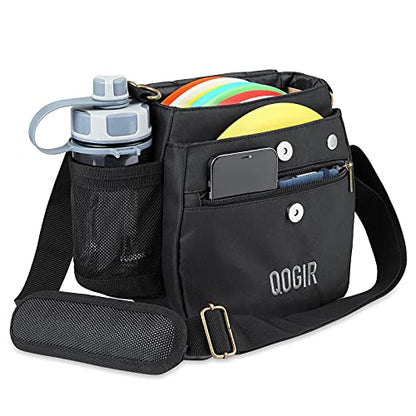 QOGIR Lightweight Disc Golf Bag: Durable Disc Golf Bag with 8+ Disc Capacity, Introductory Discs Golf Bag, Holds Water Bottle and Accessories, Great for Beginners - color: Black