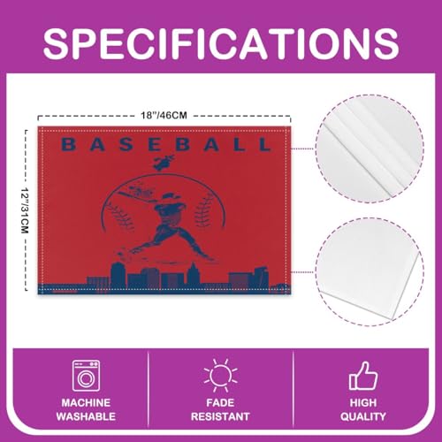 Erosebridal Baseball Place Mat Set 4 Piece Softball Placement Mats Sports Games Placemats Athlete City Silhouette Table Mats for Kitchen Dining Table, Red Dark Blue - color: Red Dark Blue