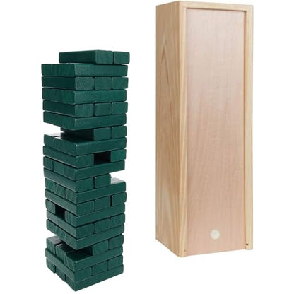 WE Games Wooden Block Stacking Party Game for Adults, Tumble Tower Wedding Guest Book Alternative, Tabletop Games, Includes Storage Case, 12 inches - color: Green