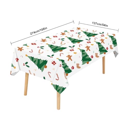 2 Pack Christmas Plastic Table cloths Xmas Plastic Table Covers Disposable Table Cloths Christmas BBQ Picnic Parties TableCovers Waterproof TableCloth Oil-Proof Christmas Tree Table Covers 54 x 108 in - color: Xmas Rree