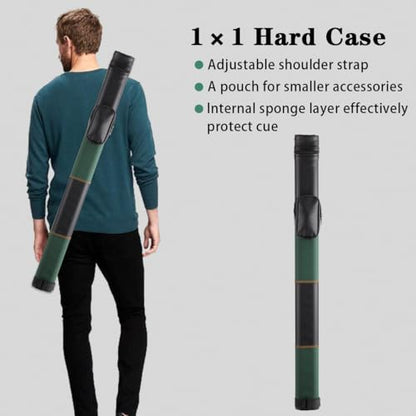 Billiard/Pool Cue Hard Cases, Cue Case 1 Stick 2 Holes,Holds 1 Complete 2-Piece 58 Inches Cue Sticks,Deluxe Hard Billiard Pool Cue Stick Carrying Case,Pool Billiards Accessories - color: Green