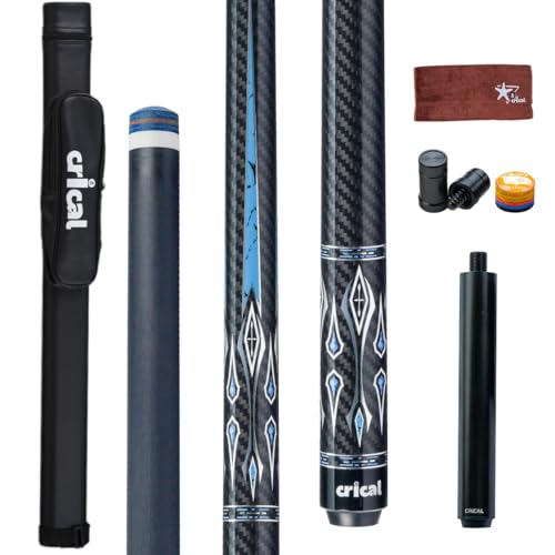 CRICAL Carbon Fiber Pool Cue Stick 58" Billiard Cue Sticks Professional Low Deflection Pool Sticks with 3/8 * 8 Pin Joint and 12.5mm Tip - color: 017-CL04 set