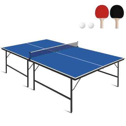 Portable Ping Pong Table, Foldable Indoor Table Tennis Game with 2 Paddles 2 Balls and Net, Quick Assembly Folding Table for Adults and Teens Home Game Room - color: 9ft-blue