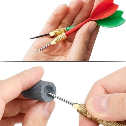 Cosmos 12 Pcs Steel Dart Tips with 2 Dart Sharpener, Dart Metal Tip Converter Points 2BA Thread Dart Replacement Tips Dart Sharpening Sand Stones Darts Needle Accessories - color: G-Black/G-Silver