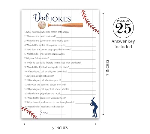 DAD JOKES Boy Baby Shower Games, BASEBALL Theme Daddy Jokes Shower Trivia — Pack of 25 — Blue, Fun Dad Joke Game, Sport, Little Slugger Theme, Funny Game, Sprinkle, Sports Birthday Activity G900-DJK