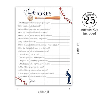 DAD JOKES Boy Baby Shower Games, BASEBALL Theme Daddy Jokes Shower Trivia — Pack of 25 — Blue, Fun Dad Joke Game, Sport, Little Slugger Theme, Funny Game, Sprinkle, Sports Birthday Activity G900-DJK