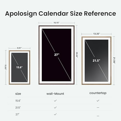 Apolosign 27-inch 4K Digital Calendar & Smart Family Wall Planner, No Subscription, Calendar & Dashboard Dual-Mode System, Shared Touchscreen Display with Calendar Sync, Chore Charts & Family Scheduling Hub, Wall Mount Included (Dark Oak) - color: Dark Oa