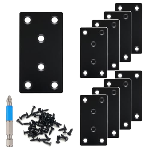 QSJ 8 Pack Black Flat Mending Plate 3.15x1.57'', Stainless Steel Bracket, Straight Metal Brace Bracket, Fixing Joining Plate for Wood Furniture Fastening & Fixing - size: Black, 3.15x1.57‘’
