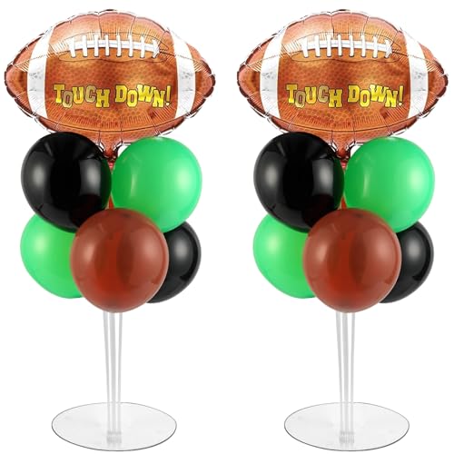 Football Party Balloons Stand Kit 2 Sets with 2 Rugby Ball Foil Balloons Football Themed Party Balloon Centerpiece for Tables for Game Sports Graduation Birthday Footballs Themed Decorations - style: Football