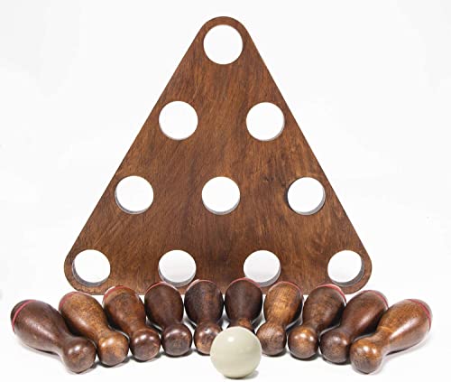 Shuffleboard Bowling Pin Set with 10 Pcs Premium Hardwood Bowling Pins Durabel Triangular Pinsetter Resin Bowling Ball and Carrying Bag, Fun for Shuffleboard Games - color: Retro-Red