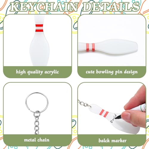 Acrylic Bowling Pin Keychains Bowling Party Favors Carnival Reward Gifts Party Bag Gift Fillers Sports Souvenir with Marker for DIY Writing