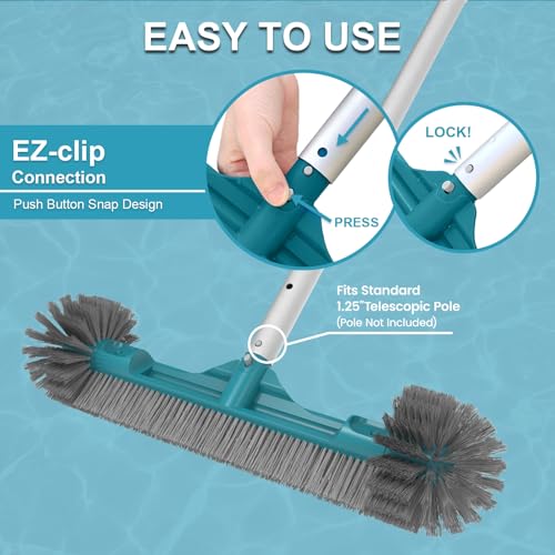 20” Pool Brush Head with Round Ends, Nylon Bristles, Extra Wide Plastic Pool Scrubber Brush for Cleaning Swimming Pool Walls, Steps & Corners Faster, Safe for Vinyl Liner(No Pole) - size: 20" Pool Brush