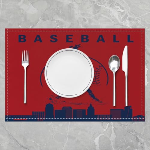 Erosebridal Baseball Place Mat Set 4 Piece Softball Placement Mats Sports Games Placemats Athlete City Silhouette Table Mats for Kitchen Dining Table, Red Dark Blue - color: Red Dark Blue