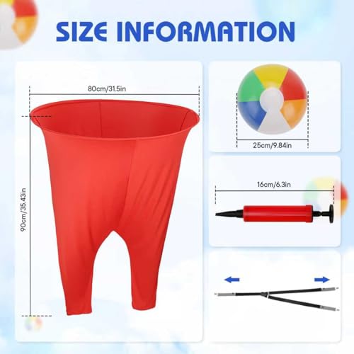 2 Pcs Granny Pants Yard Game with Suspenders, 16 Bouncy Balls & 2 Pumps - Hilarious Outdoor Party Game for Adults, Kids, Family Reunions & Field Days - color: Classic Red & Green