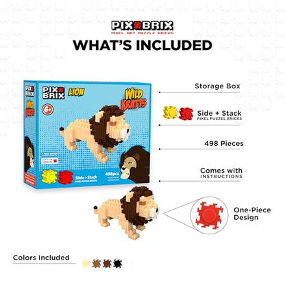 Pix Brix - Wild Kratts Toy Pixel Art Kit - Lion, 498 Pieces - Patented Slide + Stack Pixel Puzzle Building Bricks, Build & Collect Wild Kratts Animals - Stem Toys, Ages 6 Plus - style: Lion