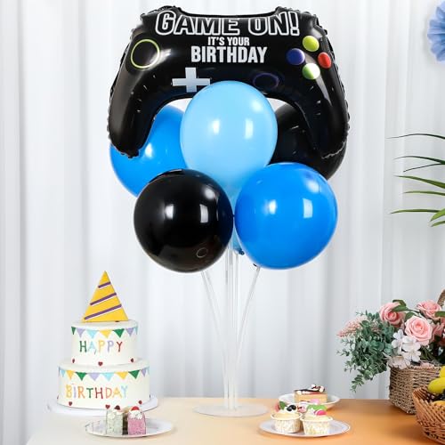 Video Game Birthday Party Balloons Stand Kit 2 Sets with 2 Game Handle Foil Balloons Black Blue Balloon Centerpiece for Tables for Boy Girl Gamer Gaming Night Birthday Baby Shower Party Decoration - style: Video Game