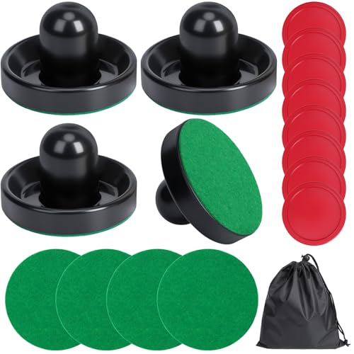Coopay Air Hockey Paddles and Pucks, Air Hockey Pushers with Nylon Storage Bag, Goal Handles Paddles Replacement Accessories for Game Tables(4 Pushers 96mm with Pads, 8 Pucks 64mm) - color: Black
