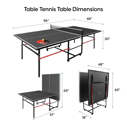 8FT Table Tennis Table with Net, Indoor/Outdoor Professional Ping Pong Table for Kids Adults, Folding Ping Pong Table, Complete Set with Paddles and Balls, School Playground Game Table - color: Black