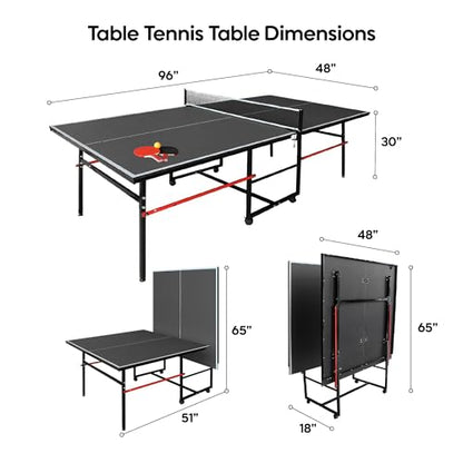 8FT Table Tennis Table with Net, Indoor/Outdoor Professional Ping Pong Table for Kids Adults, Folding Ping Pong Table, Complete Set with Paddles and Balls, School Playground Game Table - color: Black
