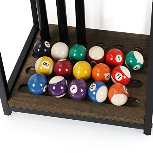 smusei Pool Cue Rack Wood Billiard Stick Holder Pool Table Accessories for Billiard Room Game Room Club Holds 6 Cues, Floor Stand, Deep Brown - color: Deep Brown