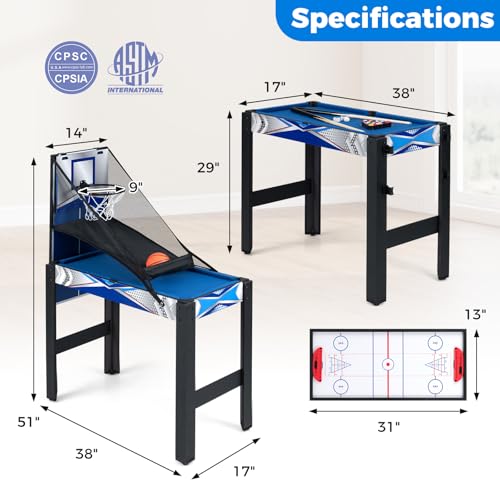 Goplus 6-in-1 Multi Game Table, Combo Game Table w/Basketball, Billiards, Ping Pong, Hockey, Shuffleboard, Bowling, Adults Space Saving Combination Game Table Set for Party, Game Room, Arcade