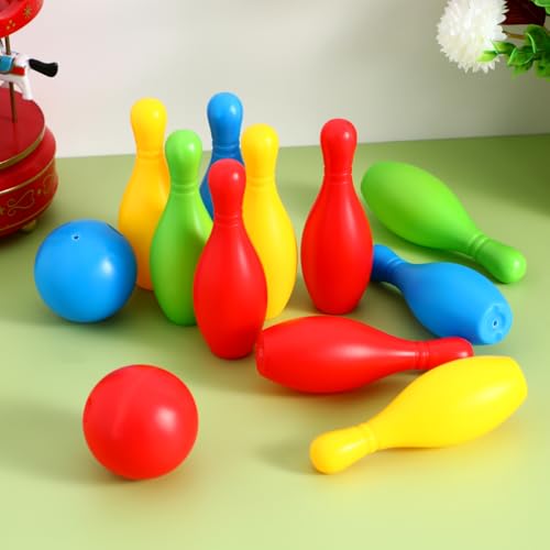 Kisangel Mini Kids Bowling Set, 10 Colorful Pins 2 Balls, 4.33 Inch High Bottles Educational Indoor Outdoor Bowling Game for Boys Girls Age 2+
