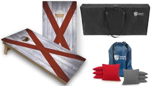 Tournament Grade Tailgating Pros Regulation Cornhole Boards Flag Set - Includes 8 Bean Bags, Carrying Cases, and 4'x2' Corn Hole Toss Game - color: Alabama Flag