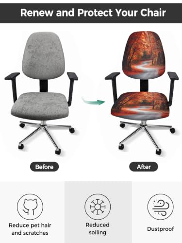 Savannan Office Chair Cover, Rustic Maple Leaf Tree Road Protective Stretch Elastic Universal Cover for Desk Task Chair,Computer Rotating Chair 1 Pcs Watercolor Autumn Leaves