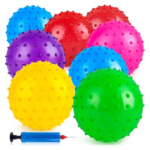 LOVEINUSA 8PCS Bounce Balls with Pump, 7 inch Spiky Massage Sensory Balls for Kids Party Favors