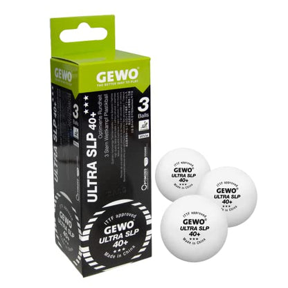 GEWO Ultra SLP Table Tennis Balls - 3 Star Table Tennis Ball Made of Plastic 40+ Without Seam - ITTF Certified Competition Balls Professional Table Tennis Balls White, 40 + mm Diameter