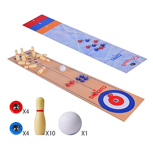 3 in 1 Shuffleboard Bowling Game Table Set for Family | 3 in 1 shuffleboard, bowling & curling set.Smooth playing surface. Quick assembly.Full accessory set.Perfect for home parties