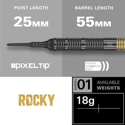 Target Darts Josh Rock Soft Tip Darts, 18G Brass Darts, | Pixel Soft Tips, Player Edition Darts with Fixed Black Plastic Tips, Professional Darts Accessories & Darts Case
