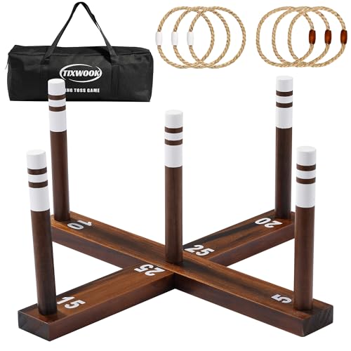 Ring Toss Game for Kids & Adults, Outdoor Yard Games for Adults and Family, Premium Ring Game with 6/10 Rope Rings & Carrying Bag, Perfect for Lawn, Backyard, Beach, Camping - size: Standard