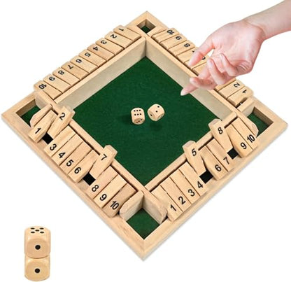 Shut The Box Game 2-4 Players Classic Dice Board Game 10 Numbers Table Math Games Traditional Wooden Family Game for Night Pub Bar Classroom Travel Improves Mathematical Skills (Green) - color: Wood, size: 10.2