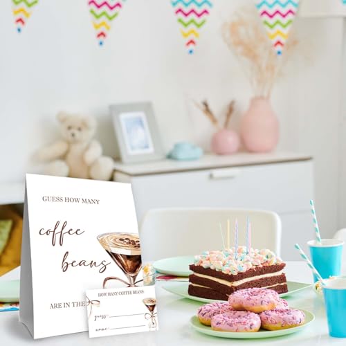 Coffee Party Decorations,Coffee Guess How Many Baby Shower Game,Guess How Many Coffees Beans Are In The Jar, Bridal Shower Games, Party Games & Activities 50 Cards And Sign - size: coffee