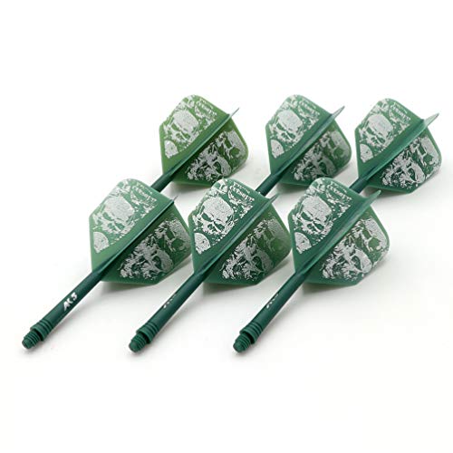 CUESOUL 6 Pieces ROST Integrated Dart Shaft and Flights - color: Shaft Length 28mm-Big Wing Shape-Green Skull