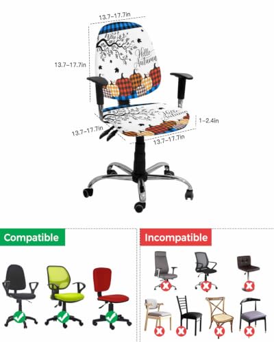 Savannan Office Chair Cover, Colorful Buffalo Check Pumpkin Protective Stretch Elastic Universal Cover for Desk Task Chair,Computer Rotating Chair 1 Pcs Autumn Maple Leaf Blue Plaid