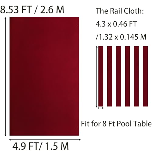 TOPZEA Billiard Cloth 8FT, Pre-Cut Pool Table Felt Replacement Kit with 6 Rail Cloth Strips for 8 Foot Tables, Billiards & Snooker Table Accessories, Indoor Sport Game, Red