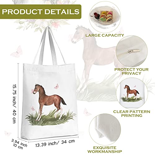 Sieral 2 Pcs Animal Lover Bag Gift for Women Travel Canvas Tote Portable Zipper Pouch Canvas Reusable Grocery Tote - style: Horse