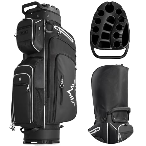uniHimal T-Lock Golf Cart Bag with Quiet 14-Way Full-Length Divider Top | Golf Bag for Men with Magnetic Pocket, Cooler Pocket, Handle and Rain Cover - color: Black